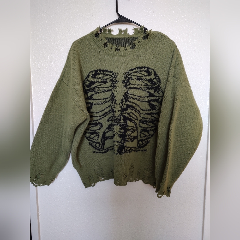 Women's Oversized Knitted Skull Print Sweater